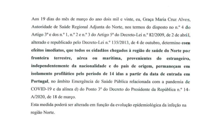 ARS NORTE DETERMINA ISOLAMENTO PROFILÁTICO PARA  CIDADÃOS CHEGADOS À REGIÃO DE SAÚDE NORTE